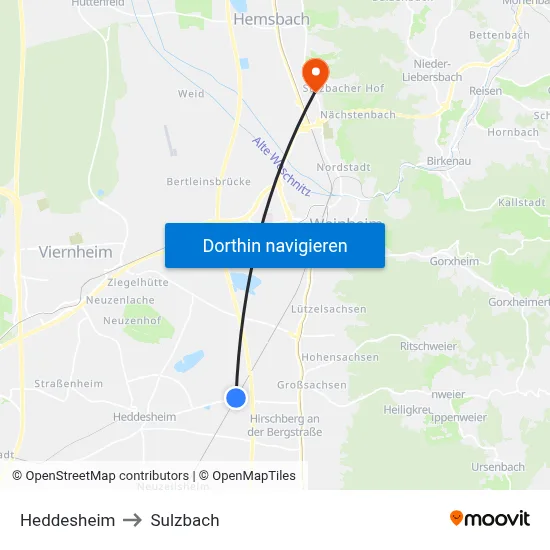 Heddesheim to Sulzbach map