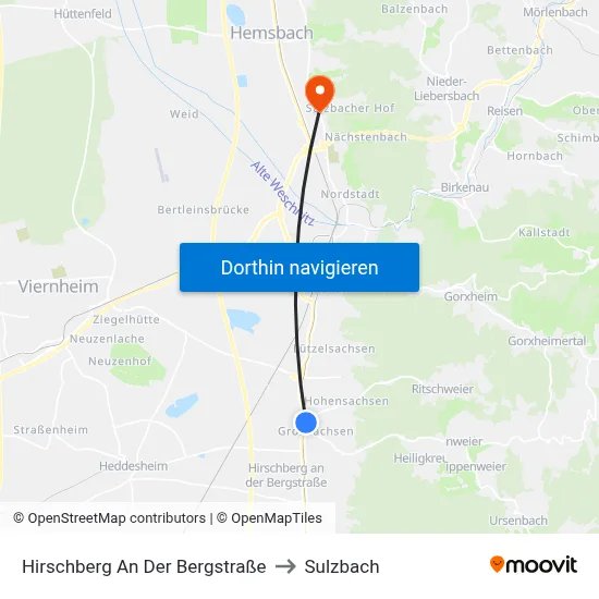Hirschberg An Der Bergstraße to Sulzbach map