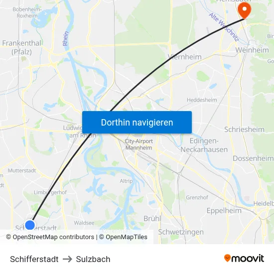 Schifferstadt to Sulzbach map