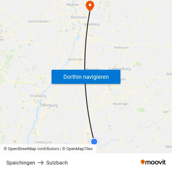 Spaichingen to Sulzbach map