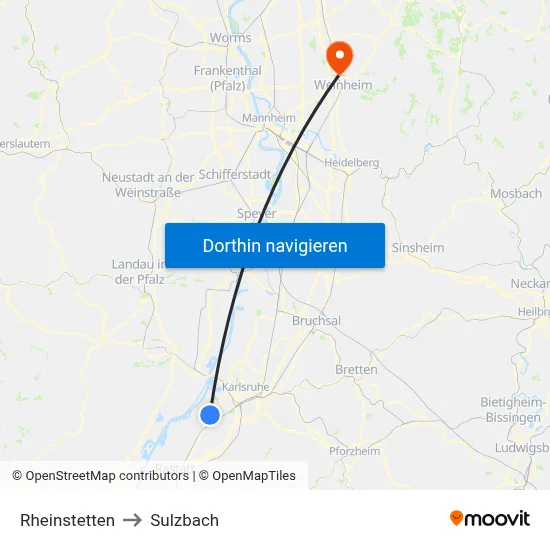 Rheinstetten to Sulzbach map