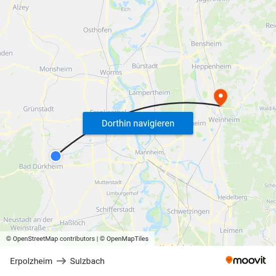 Erpolzheim to Sulzbach map