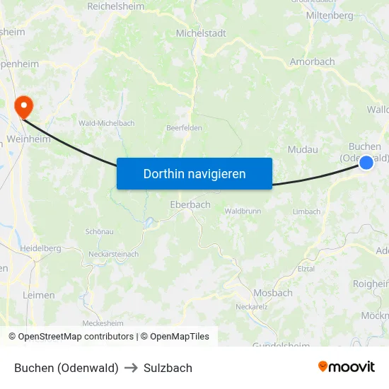 Buchen (Odenwald) to Sulzbach map