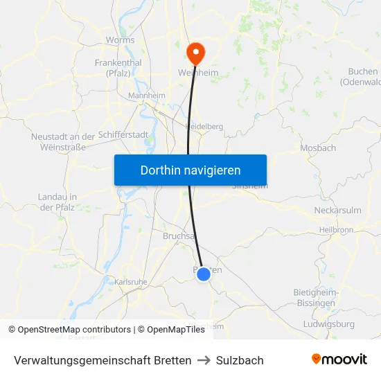 Verwaltungsgemeinschaft Bretten to Sulzbach map