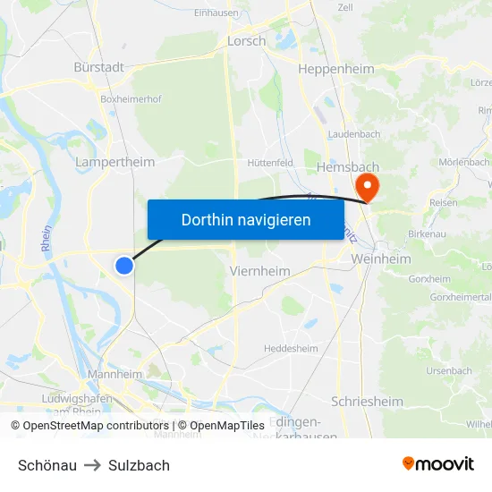 Schönau to Sulzbach map