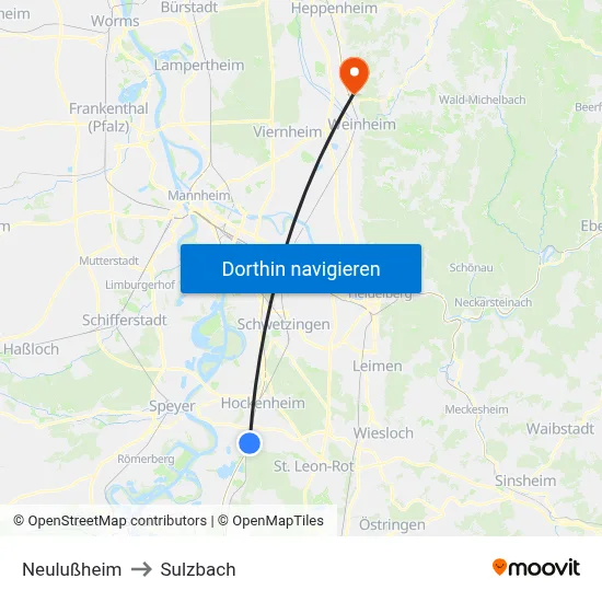 Neulußheim to Sulzbach map