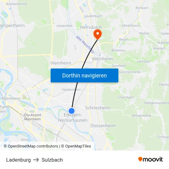 Ladenburg to Sulzbach map