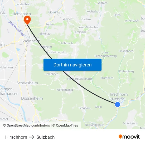 Hirschhorn to Sulzbach map
