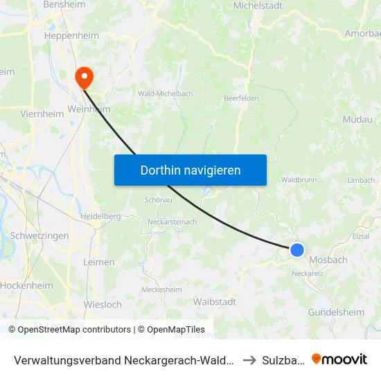 Verwaltungsverband Neckargerach-Waldbrunn to Sulzbach map