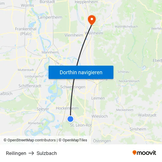 Reilingen to Sulzbach map