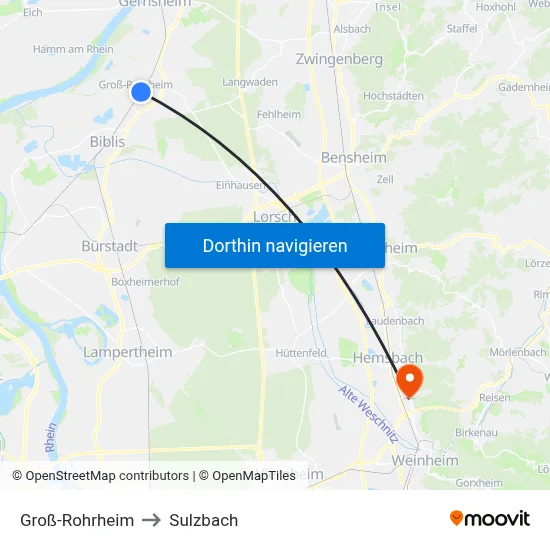 Groß-Rohrheim to Sulzbach map
