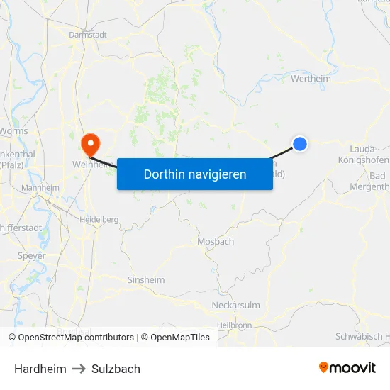 Hardheim to Sulzbach map