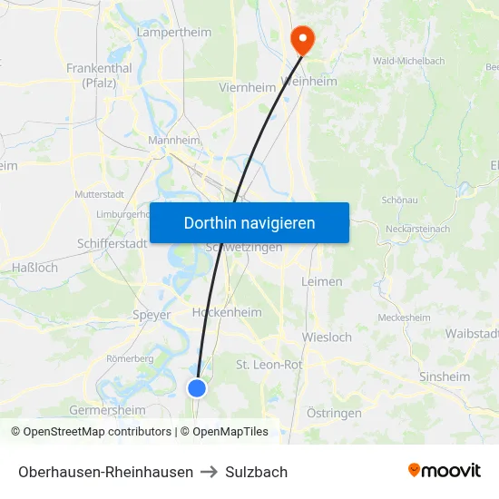 Oberhausen-Rheinhausen to Sulzbach map