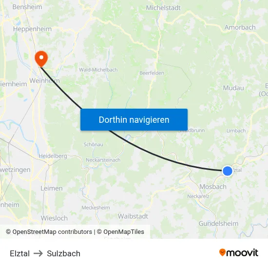 Elztal to Sulzbach map
