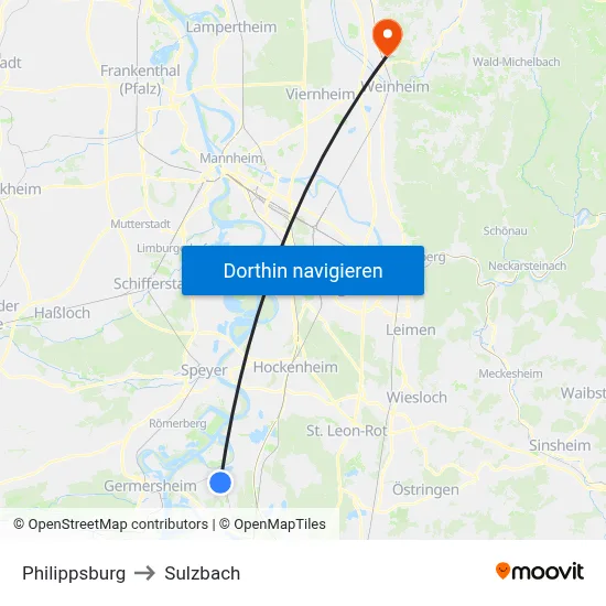 Philippsburg to Sulzbach map
