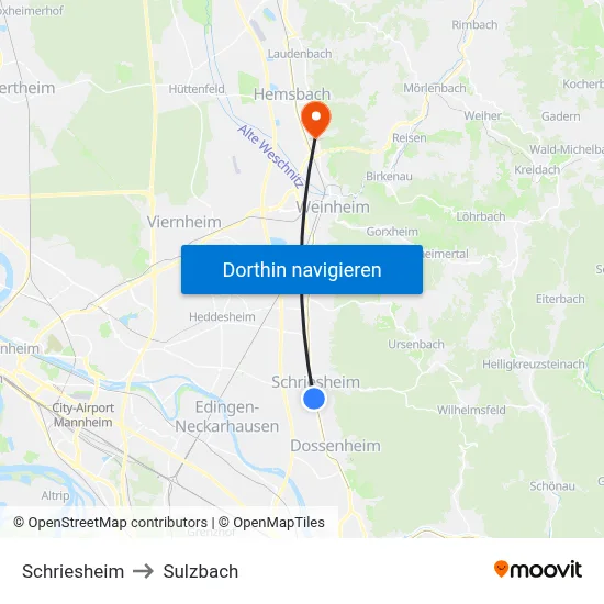 Schriesheim to Sulzbach map