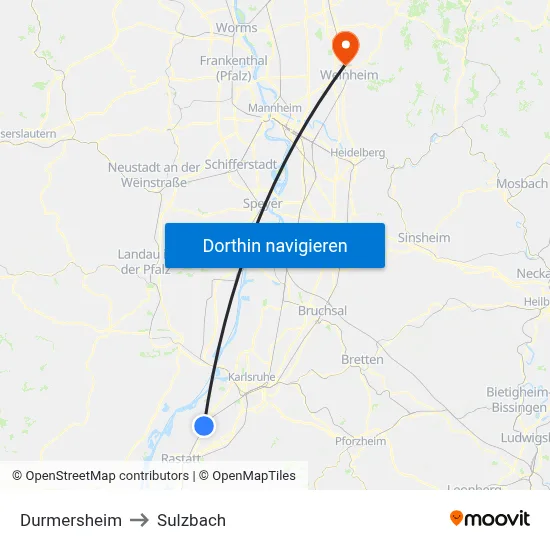 Durmersheim to Sulzbach map