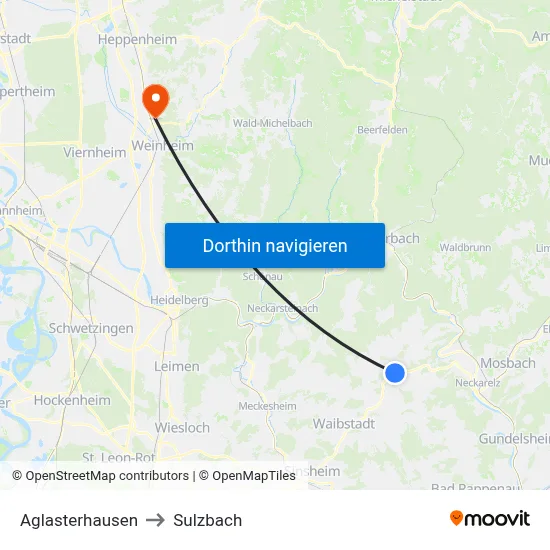 Aglasterhausen to Sulzbach map