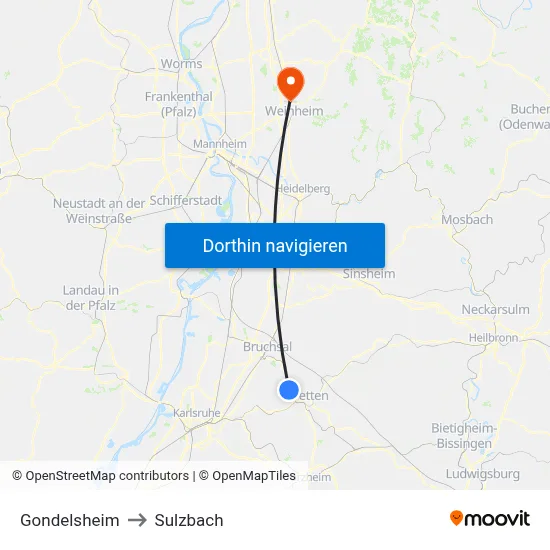 Gondelsheim to Sulzbach map