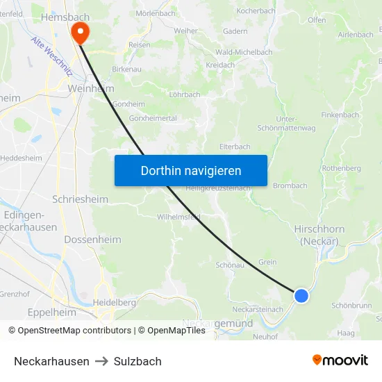 Neckarhausen to Sulzbach map