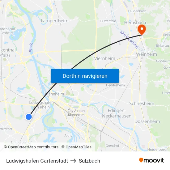 Ludwigshafen-Gartenstadt to Sulzbach map