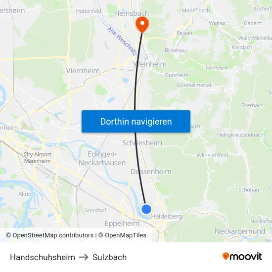 Handschuhsheim to Sulzbach map