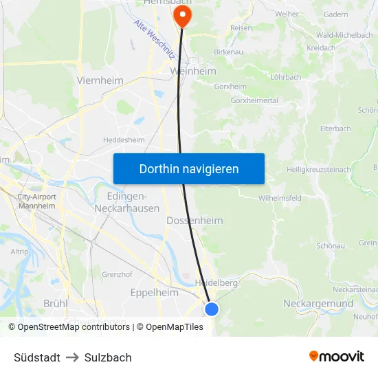 Südstadt to Sulzbach map