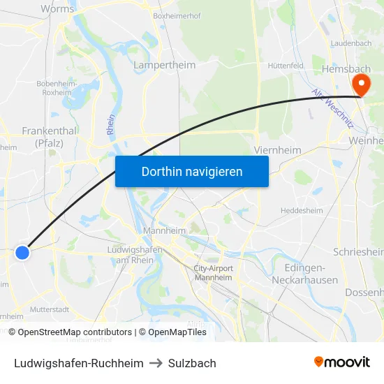 Ludwigshafen-Ruchheim to Sulzbach map