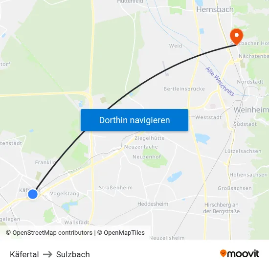 Käfertal to Sulzbach map