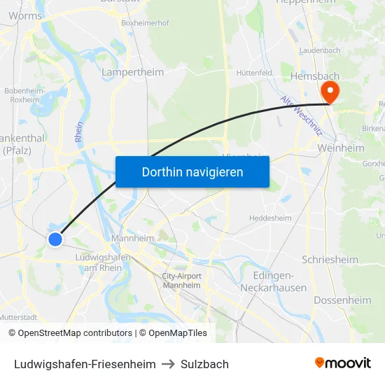 Ludwigshafen-Friesenheim to Sulzbach map