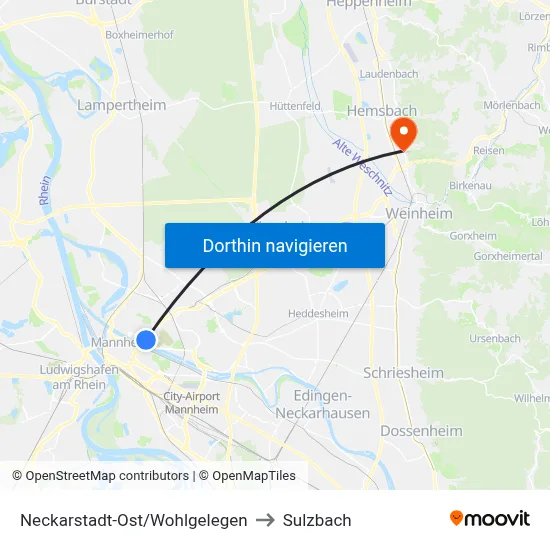Neckarstadt-Ost/Wohlgelegen to Sulzbach map