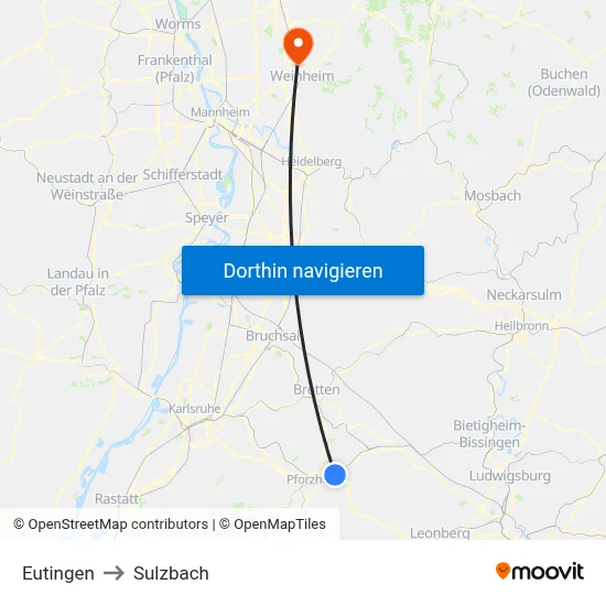 Eutingen to Sulzbach map