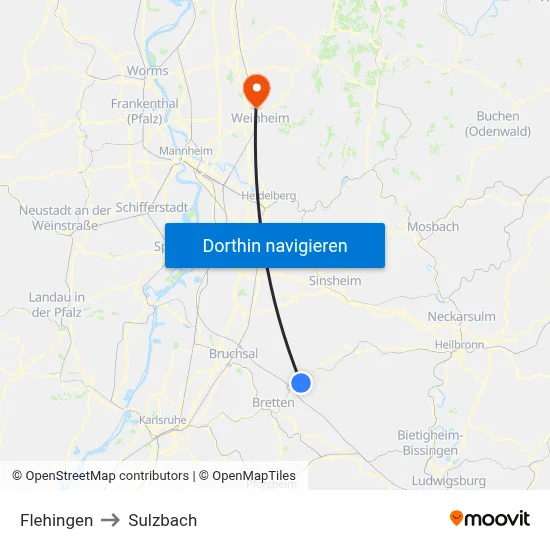 Flehingen to Sulzbach map