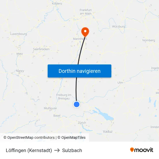 Löffingen (Kernstadt) to Sulzbach map