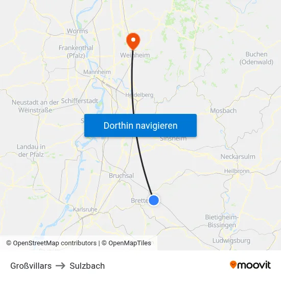 Großvillars to Sulzbach map