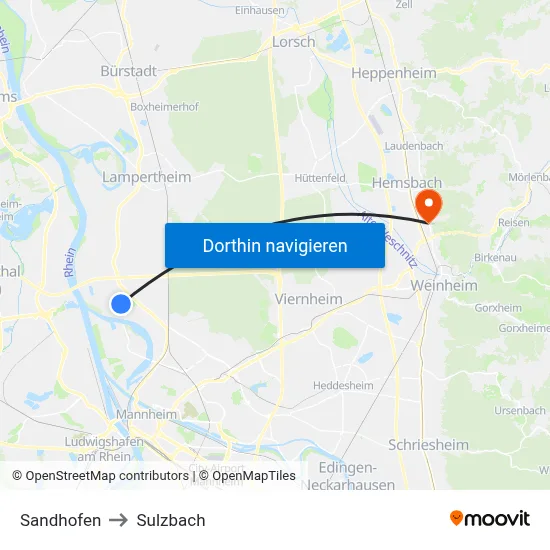 Sandhofen to Sulzbach map