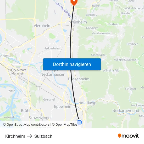 Kirchheim to Sulzbach map