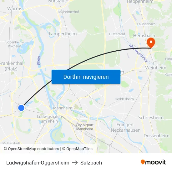 Ludwigshafen-Oggersheim to Sulzbach map