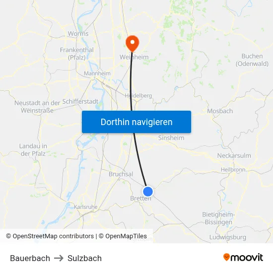 Bauerbach to Sulzbach map