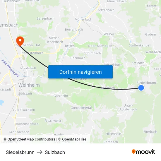Siedelsbrunn to Sulzbach map