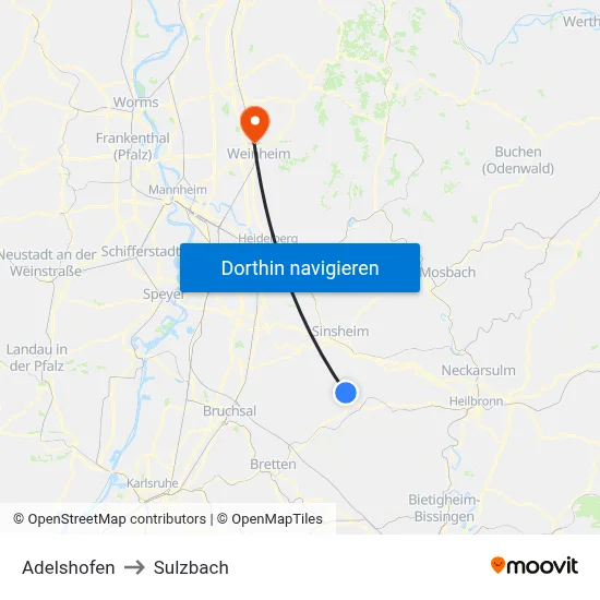 Adelshofen to Sulzbach map