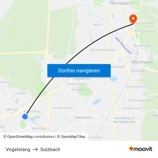 Vogelstang to Sulzbach map