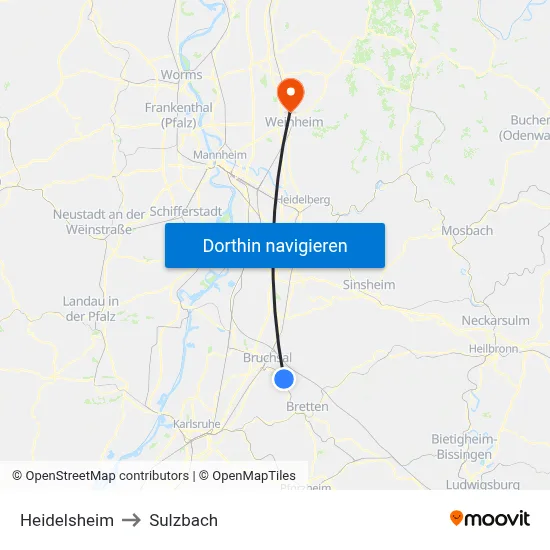 Heidelsheim to Sulzbach map