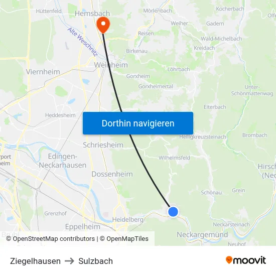 Ziegelhausen to Sulzbach map