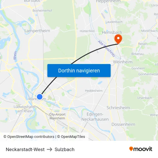 Neckarstadt-West to Sulzbach map
