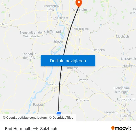 Bad Herrenalb to Sulzbach map