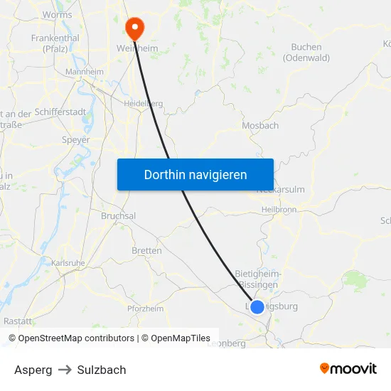 Asperg to Sulzbach map