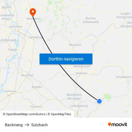 Backnang to Sulzbach map