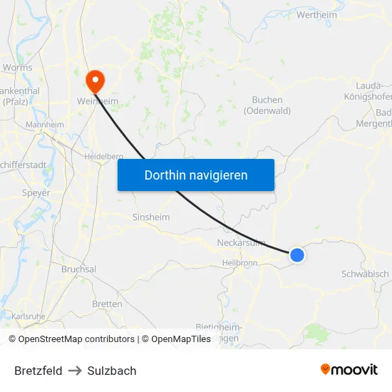 Bretzfeld to Sulzbach map