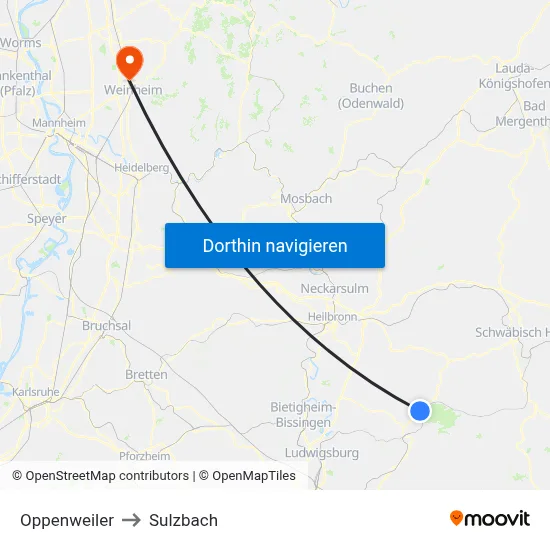 Oppenweiler to Sulzbach map
